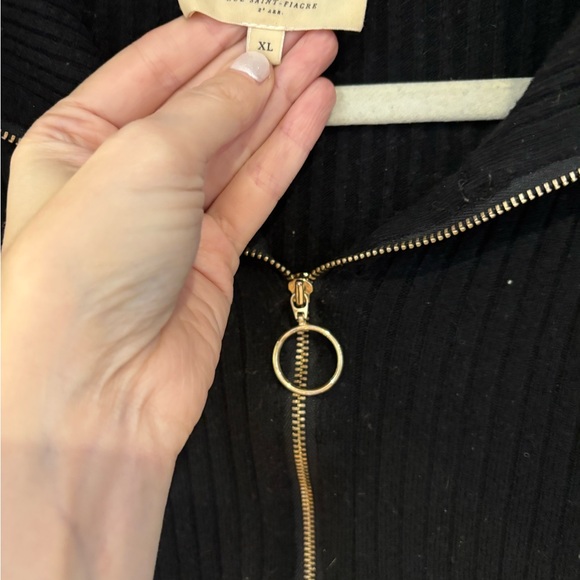 Sezane Black Ribbed Merino/Cotton blend half-zip Sweater - Picture 3 of 8